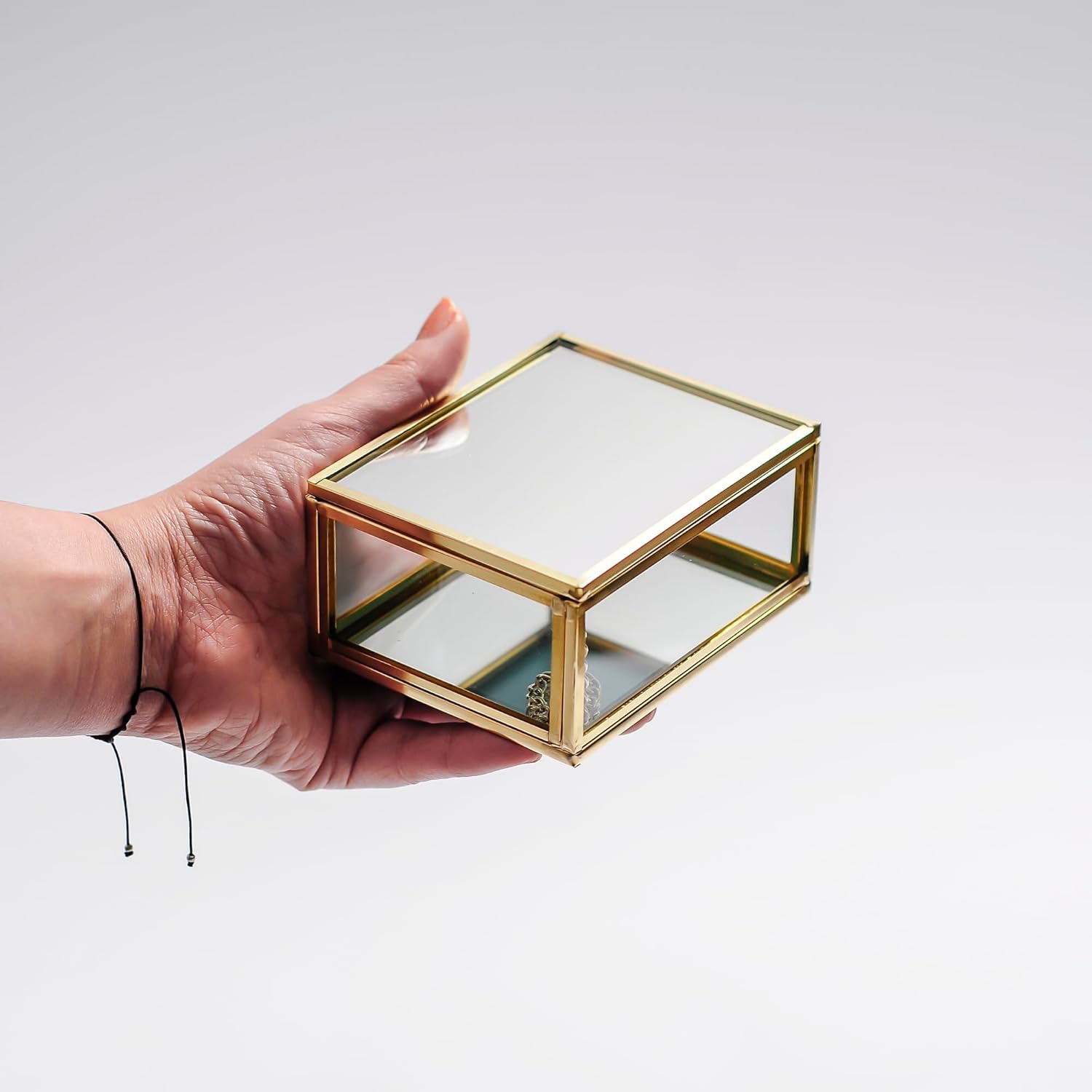 4x3x1.5″ Brass Glass jewelry Ring Box Wedding Mirrored Based