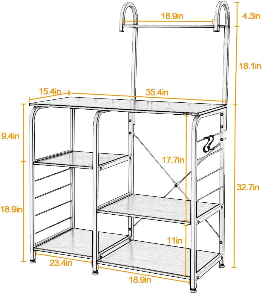 SDHYL Barra de café, estante para horno de 35 pulgadas, soporte para microondas con 5 estantes de almacenamiento y ganchos, estantes de cocina,