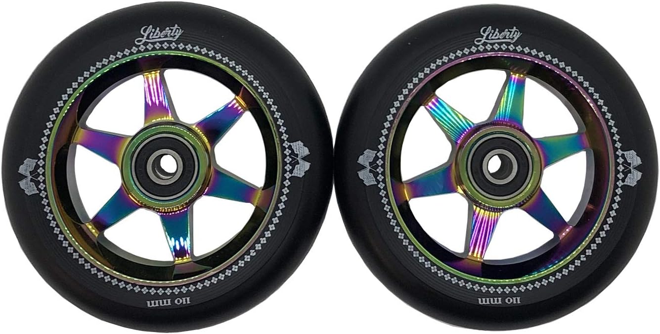Liberty Pro Scooters – Ruedas de scooter Sixstar Pro Freestyle de 4.331 in (par) (Neo Cromo – Oil Slick)