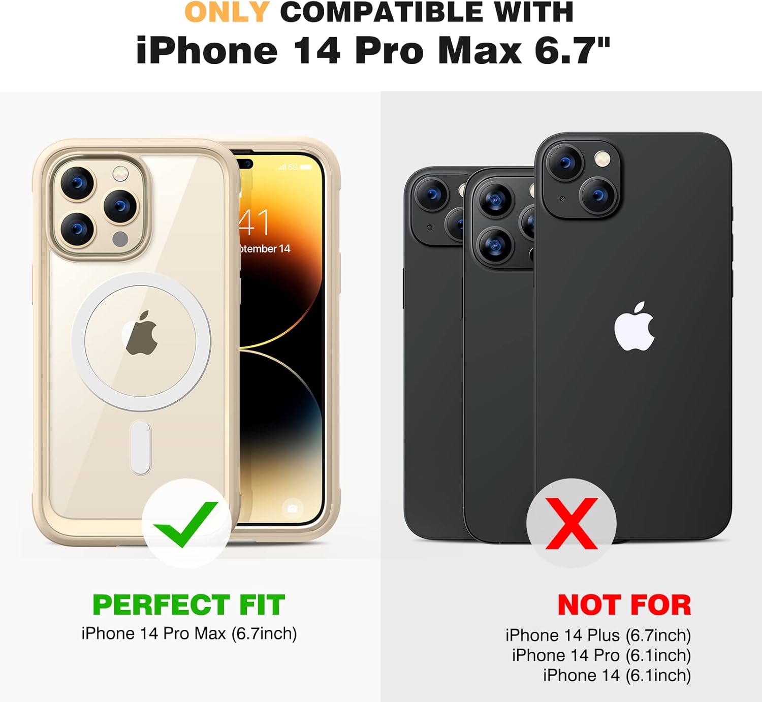 Diaclara Funda diseñada para iPhone 14 Pro Max de 6.7 pulgadas, compatible con Mag Safe actualizada en 2023 Funda protectora 360 + protector de