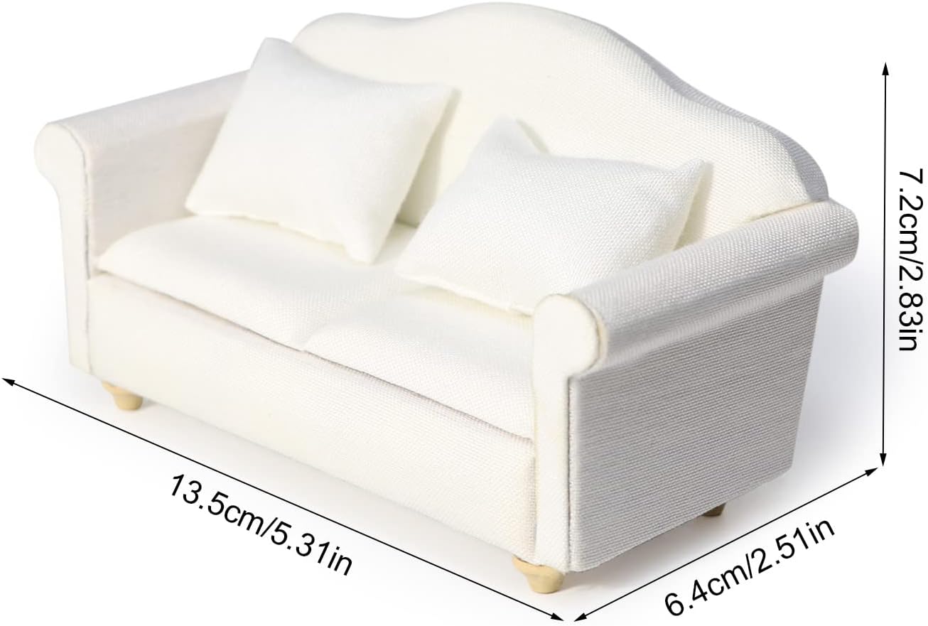 Sofá de casa de muñecas, muebles en miniatura, sofá con almohadas para sala de estar, decoración de escritorio, sofá de tela, mini accesorios para