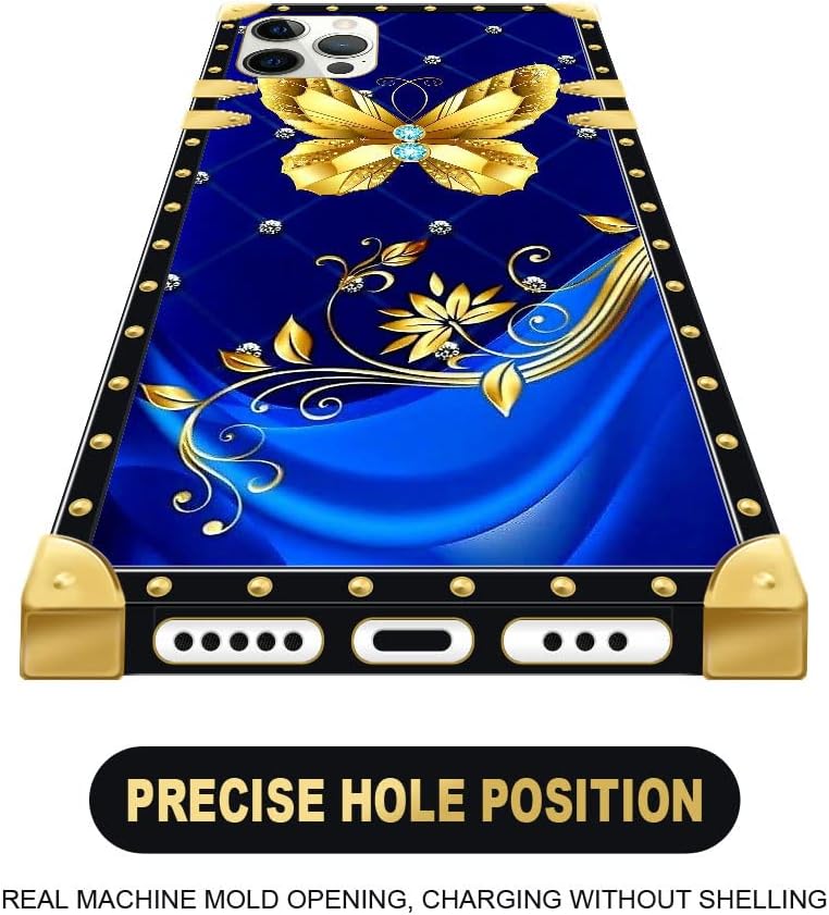 DAIZAG Funda compatible con iPhone 13 Pro Max, fundas con diseño de mariposa de diamante para niñas y mujeres, decoración de esquinas de metal retro