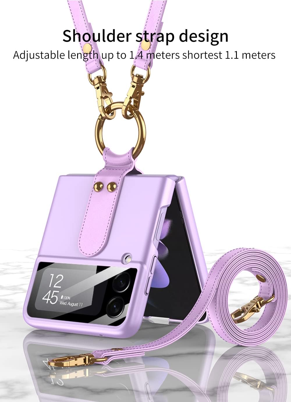 Funda para Galaxy Z Flip 4 con soporte de anillo y correa de vidrio 9H, protector de pantalla para lente de cámara de vidrio ultra fino, funda de