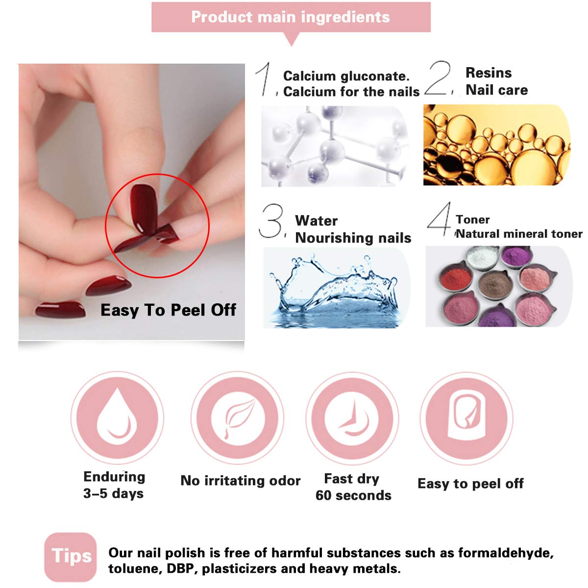 Juego de esmaltes de uñas no tóxicos, fácil de quitar y de secado rápido, juego de esmalte de uñas ecológico y orgánico a base de agua para mujeres,