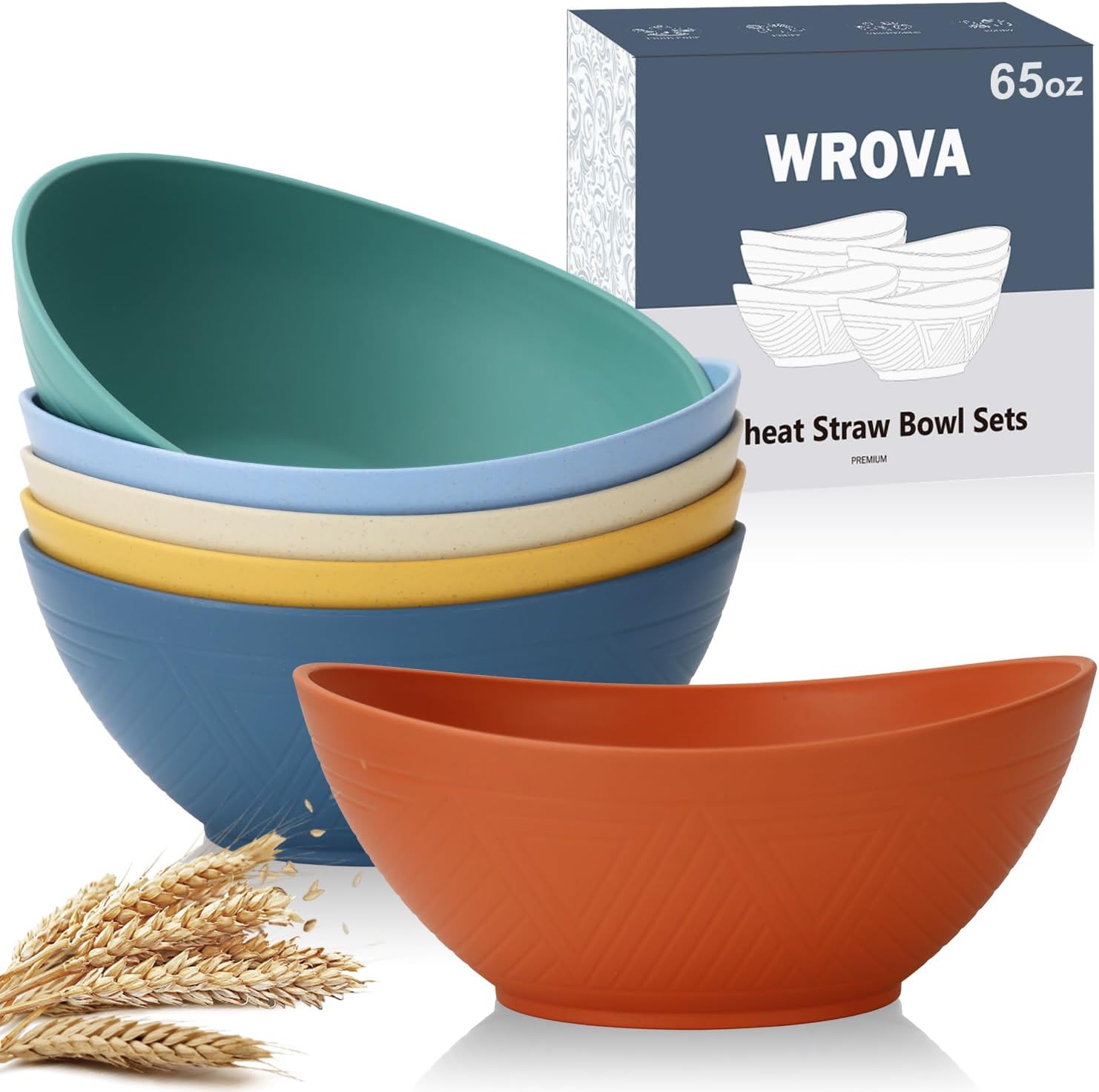 Juego de 6 cuencos grandes para ensalada de 65 onzas, cuencos de paja de trigo, irrompibles, aptos para microondas y lavavajillas, cuencos de cocina