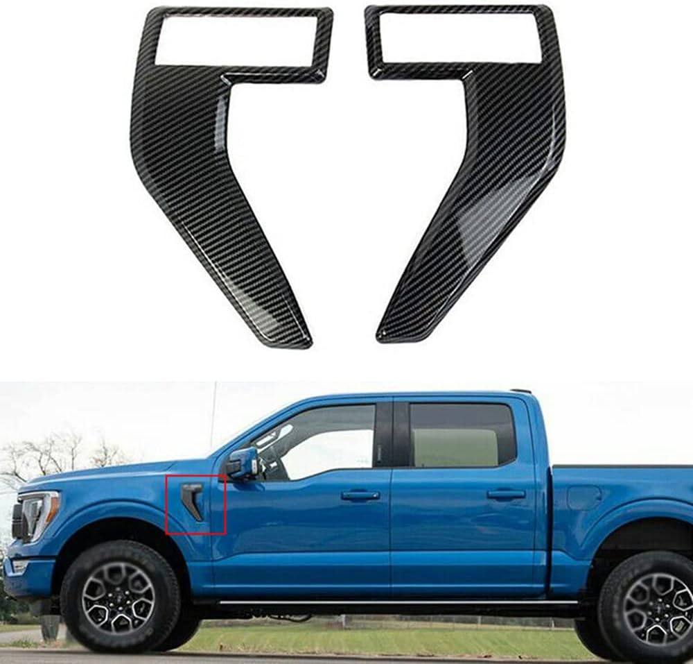 TOTMOX Cubierta de ventilación lateral del guardabarros delantero del automóvil, compatible con Ford F150 F-150 2021-2022, fibra de carbono ABS