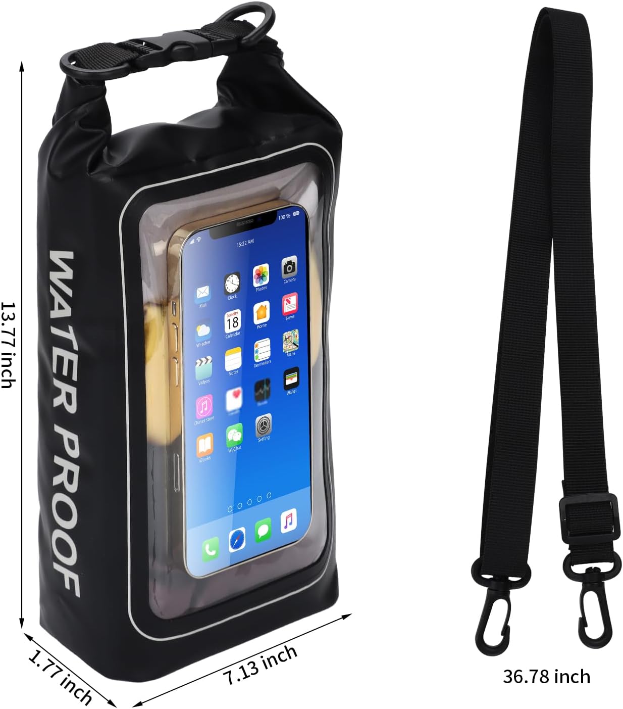 Bolsa seca impermeable IP68, 2L  Bolsa impermeable enrollable para piscina, bolsas secas para kayak resistente al agua con bolsa para teléfono,