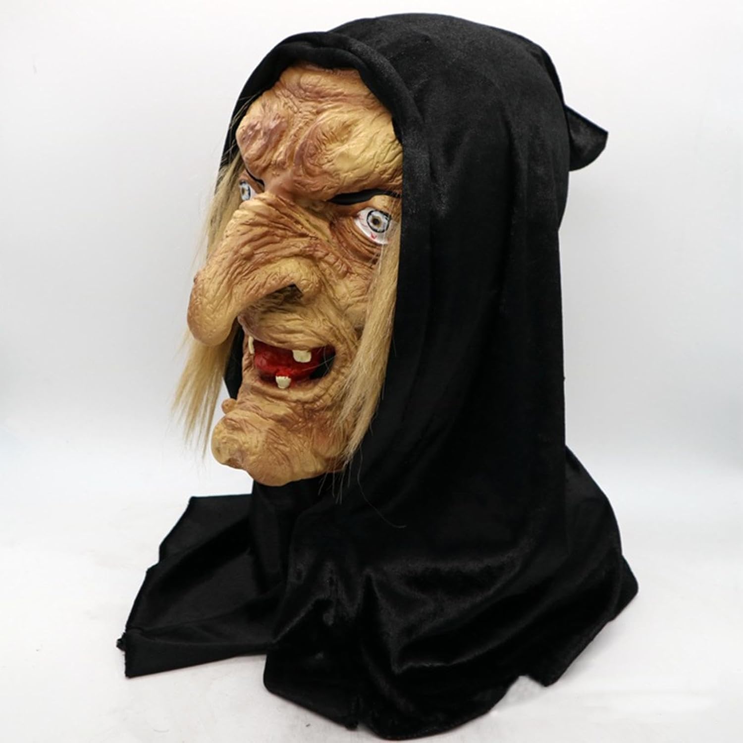 FAFAN Máscara de bruja de cabeza malvada de Halloween, máscara de PVC Hop Hip Halloween Dance Mask Mujer Arrugas Halloween Scary Headgear Máscara de