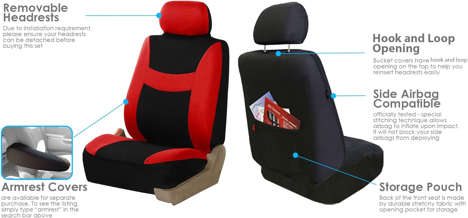 FH Group FB030217 – Juego de fundas de asiento de tela ligera y transpirable, compatible con bolsa de aire y divisiones. Se adapta a la mayoría de