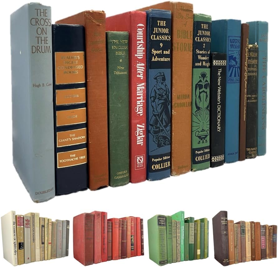 Juego de 12 libros antiguos de tapa dura, colores mezclados, libros de tapa dura real para decoración del hogar, paquete a granel de tapas duras