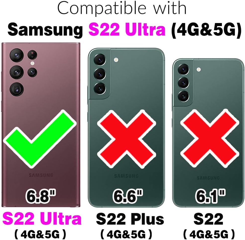 Asuwish Compatible con Samsung Galaxy S22 Ultra 5G – Funda tipo cartera cruzada y protector de pantalla de vidrio templado, soporte para tarjeta de