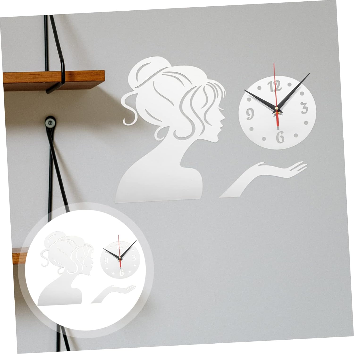 Garneck Reloj de pared con espejo para niñas, moderno, decoración de pared, casa de campo, decoración de pared, reloj de pared negro, reloj de pared