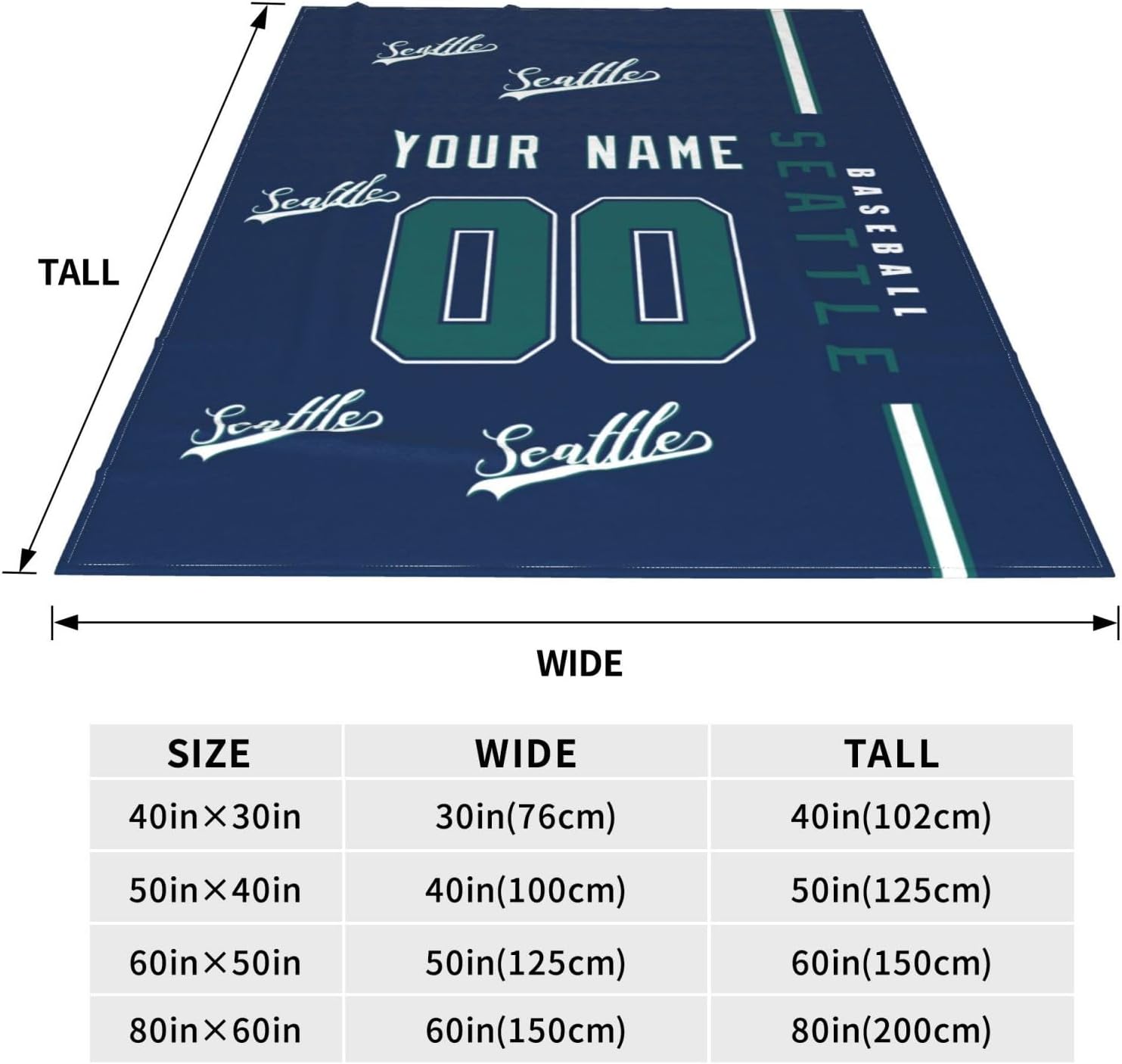 Rixeucey Seattle – Manta de franela personalizada para cama, sofá con nombre de número personalizado, para hombres, mujeres, niños, regalos para