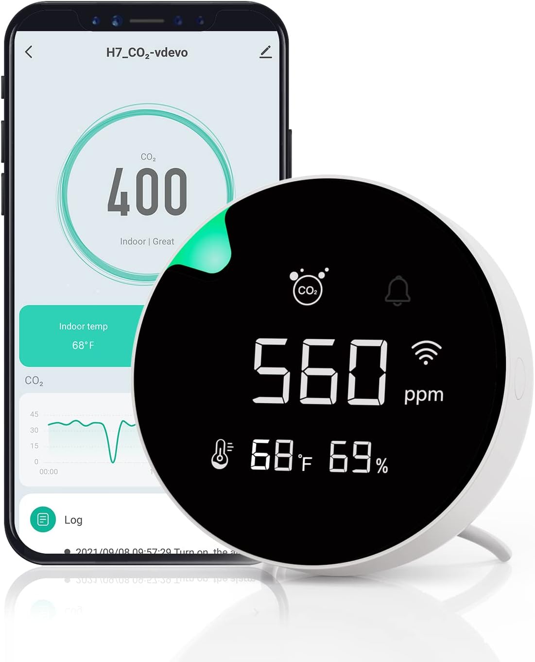 Detector de CO2, monitor de calidad del aire interior, conexión WiFi, batería recargable, medidor de CO2 3 en 1, sensor de CO2 NDIR con temperatura