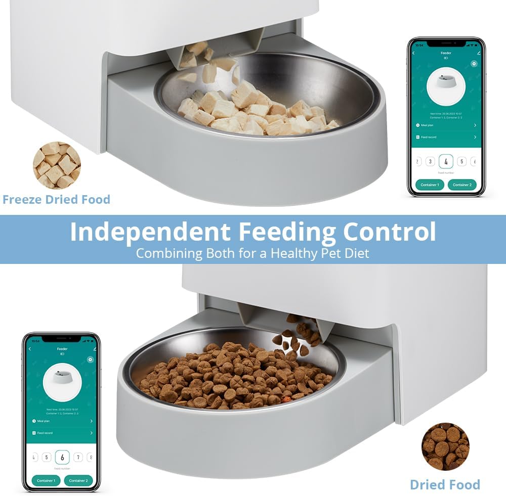 Comederos automáticos para gatos, dispensador automático de alimentos para gatos con doble tolva con preservación de frescura, comederos