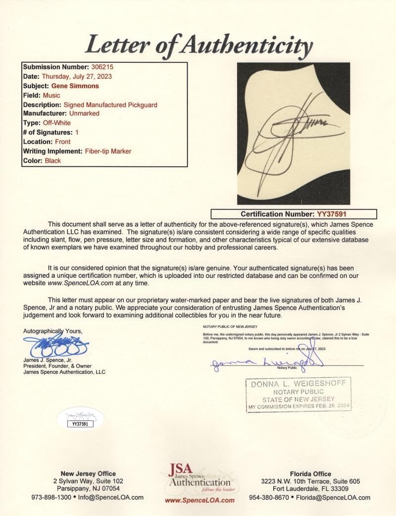 Gene Simmons Signed Autograph Full Size Black Acoustic Guitar A with James Spence Authentication JSA COA – KISS – Hotter than Hell Dressed to Kill