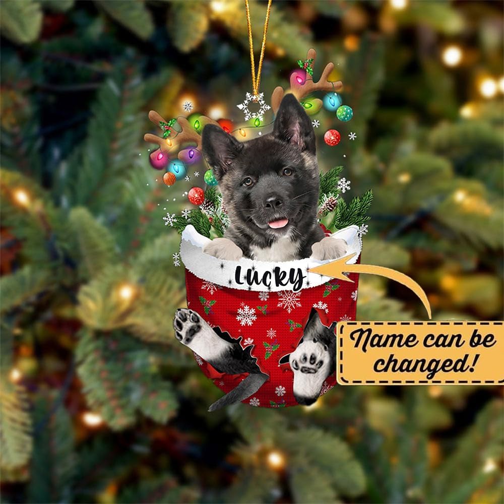 Adorno de Navidad personalizado para perro Akita en bolsillo de nieve, adorno para árbol de Navidad, idea de regalo para amantes de los perros,