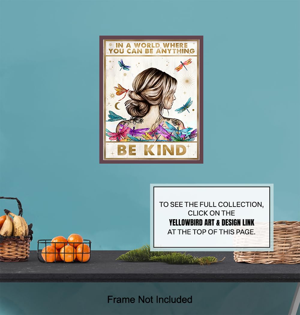Be Kind Wall Decor for Women – positive Affirmations Dragonfly Inspirational Wall Art – Boho-chic Motivational poster for Woman, Girl – Women’s