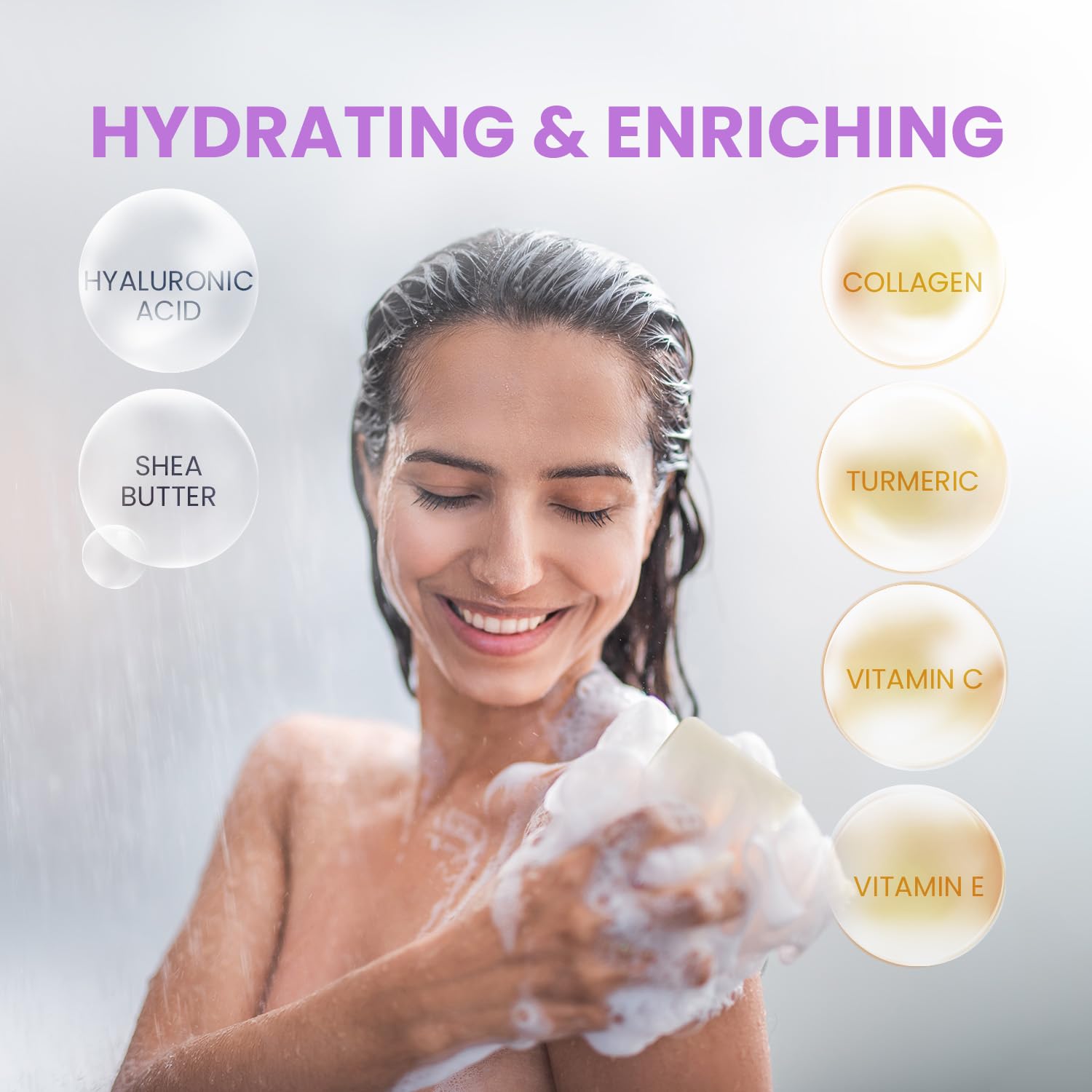 Body Restore Jabón de ácido kójico, (lavanda paquete de 3), con vitamina C, E, manteca de karité, colágeno, ácido hialurónico, cúrcuma, retinol para