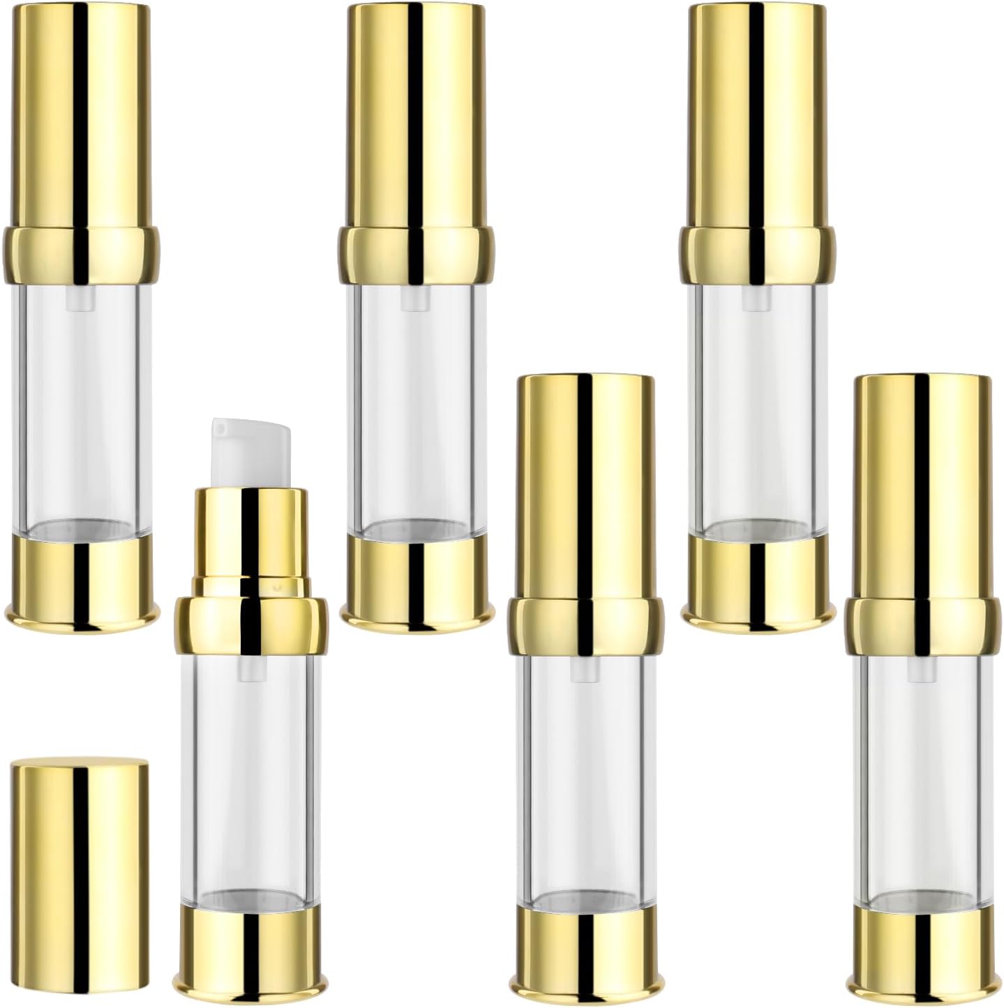 6 botellas de vacío de 0.5 fl oz0.5 onzas, dispensador de bomba sin aire, rellenable, tamaño de viaje, envases de maquillaje para loción cosmética,