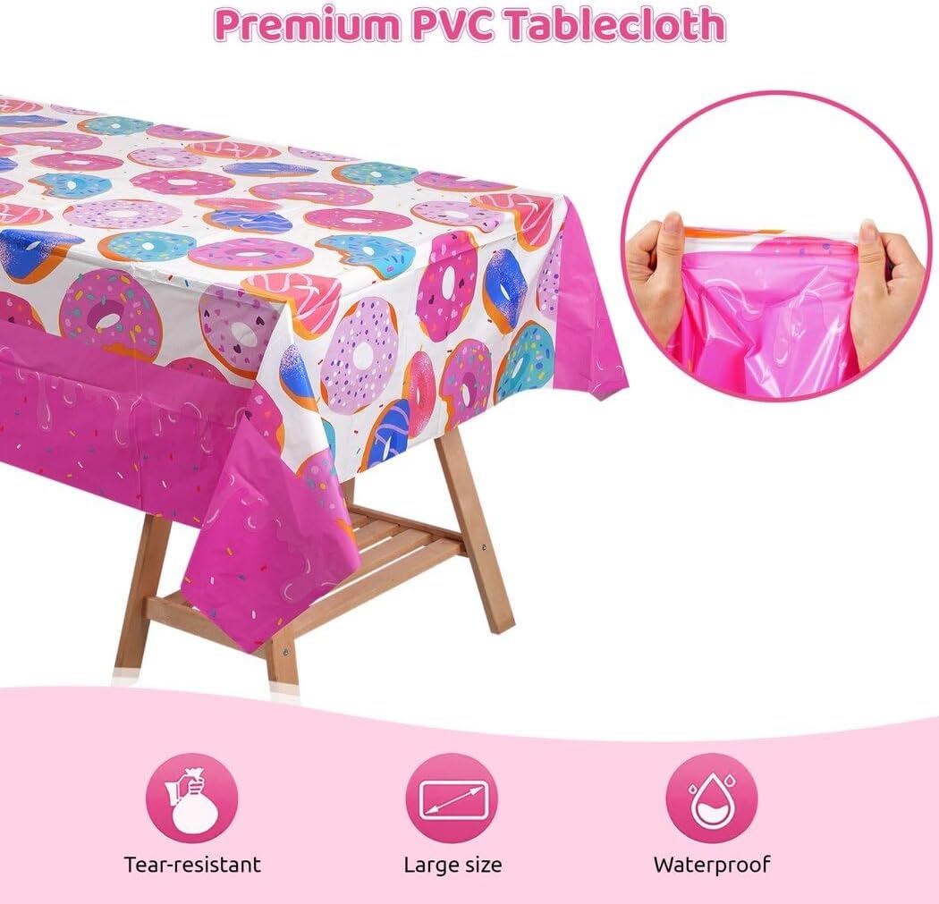 Juego de vajilla de 126 piezas para fiesta de donas, decoración de fiesta de donas, juego de vajilla de papel con platos desechables, servilletas,