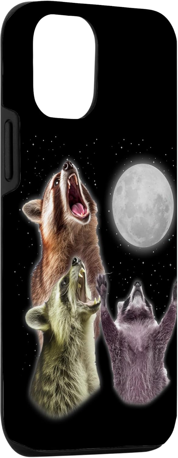 Funda para iPhone 13 3 Raccoon Moon aullando divertido mapache animal amante zoólogo
