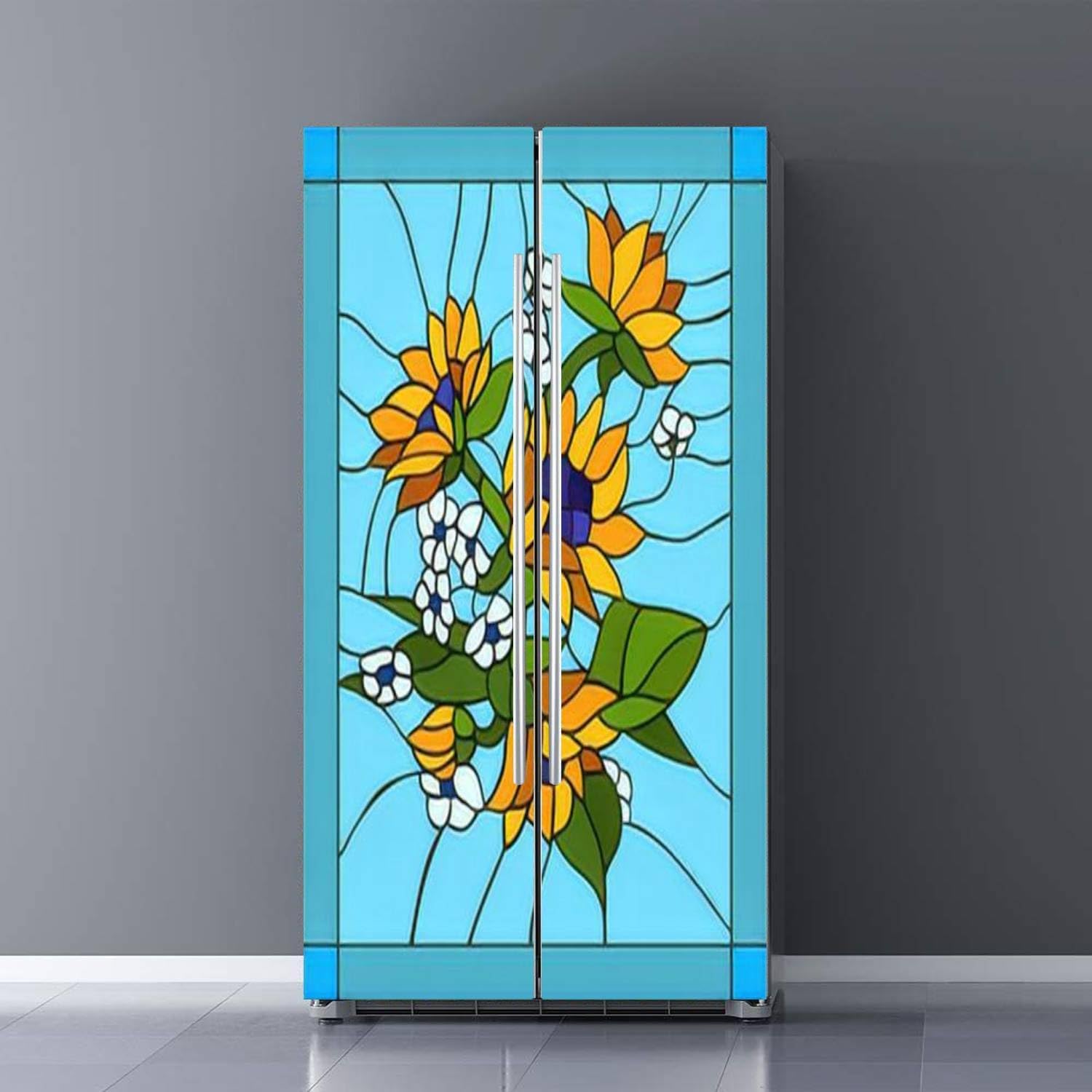 Juego de envoltorios de vinilo autoadhesivos para refrigerador, flores, girasoles, capullos de vitral, ventana, puerta, mural, extraíble, para