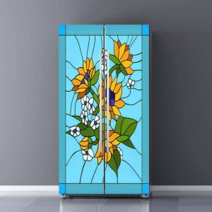 Juego de envoltorios de vinilo autoadhesivos para refrigerador, flores, girasoles, capullos de vitral, ventana, puerta, mural, extraíble, para Juego de envoltorios de vinilo autoadhesivos para refrigerador, flores, girasoles, capullos de vitral, ventana, puerta, mural, extraíble, para