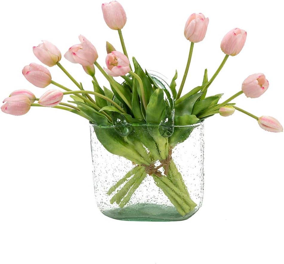 15 flores de tulipanes artificiales, ramo de látex de tacto real, tulipanes falsos para oficina, boda, fiesta, hogar, cocina, jardín (rosa claro, 15