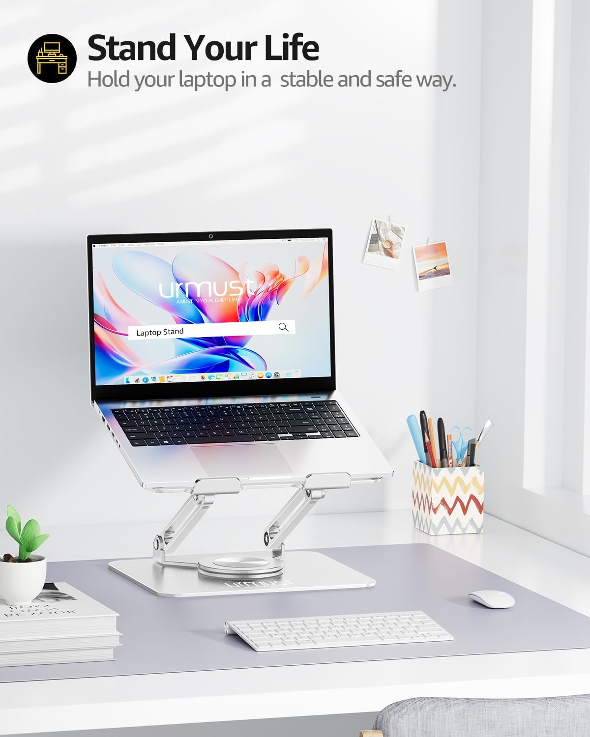 Urmust Laptop Stand for Desk with 360 Rotating Base, Computer Stand for Laptop Ergonimic Adjustable Laptop Riser for Desk Compatible with All Laptop