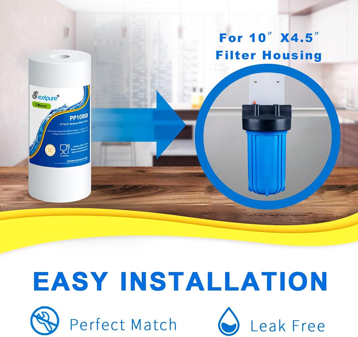 EXCELPURE Filtro de agua para sedimentos para toda la casa de 10 x 4.5 pulgadas (5 micrones), compatible con Culligan RFC-BBSA, WFHD13001B, GXWH35F,