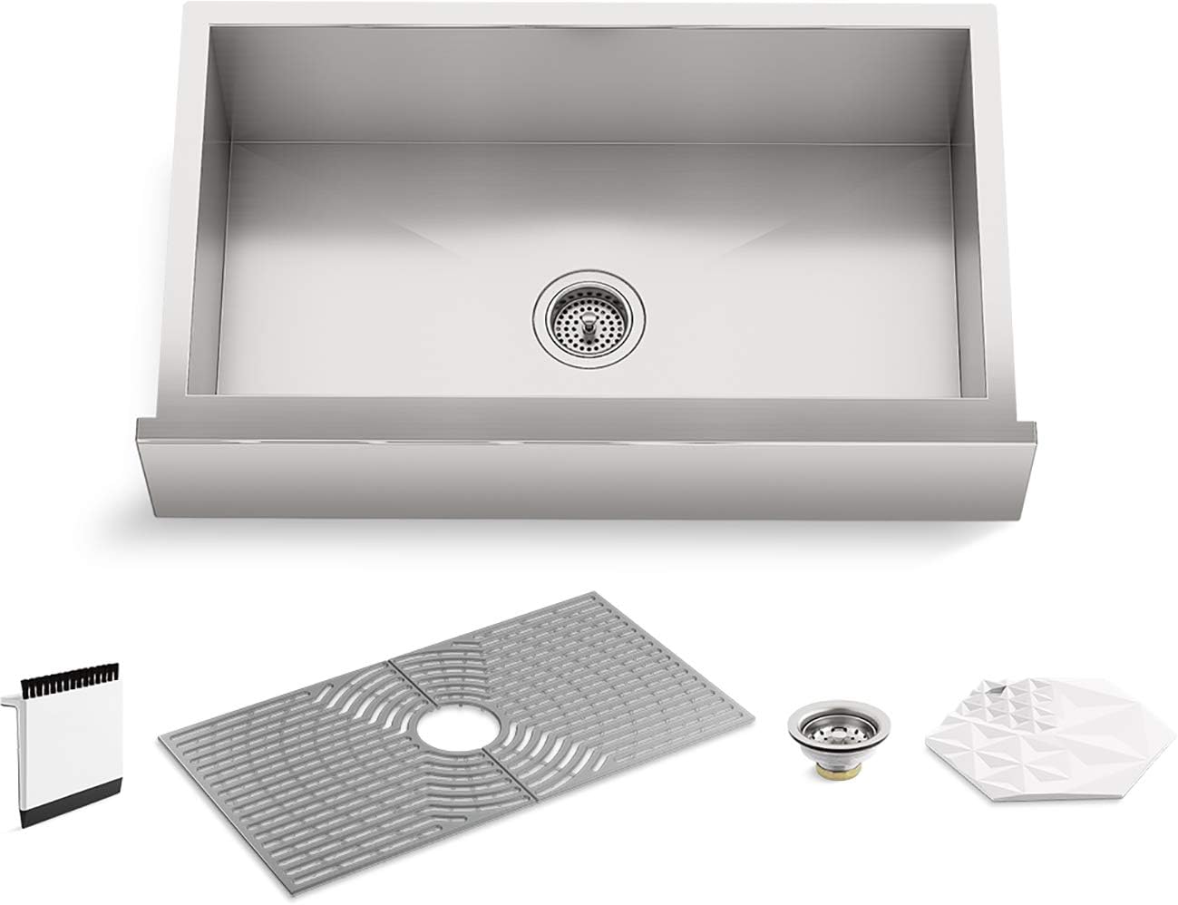 Kohler K-20243-PC-NA Sterling Ludington – Fregadero de cocina de 34 pulgadas con montaje inferior con accesorios, lavabo frontal de delantal, acero