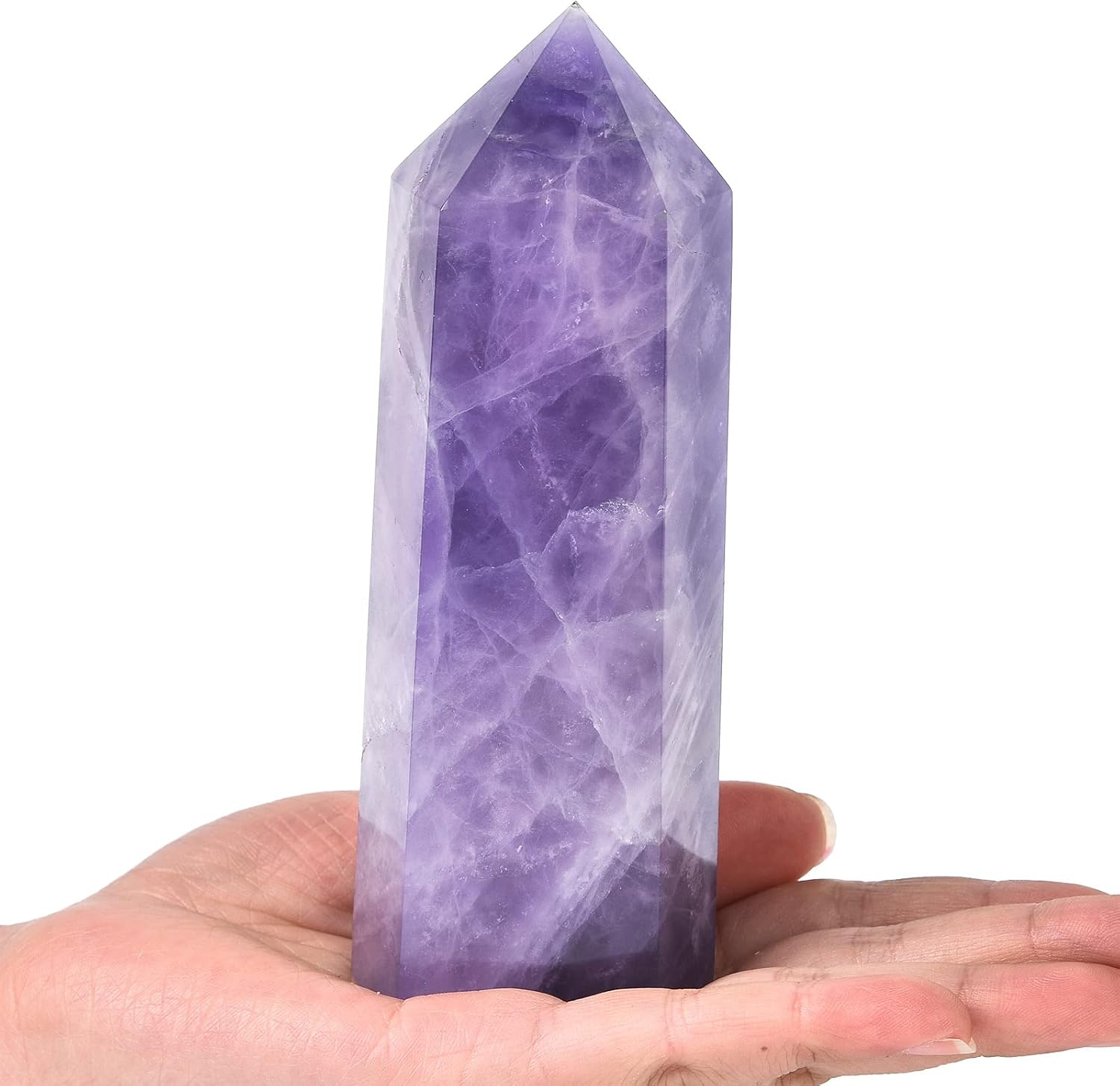 AMOYSTONE Torres de obelisco de cristal curativo grande, varita de punto de fluorita violeta púrpura para decoración del hogar, curación de reiki,
