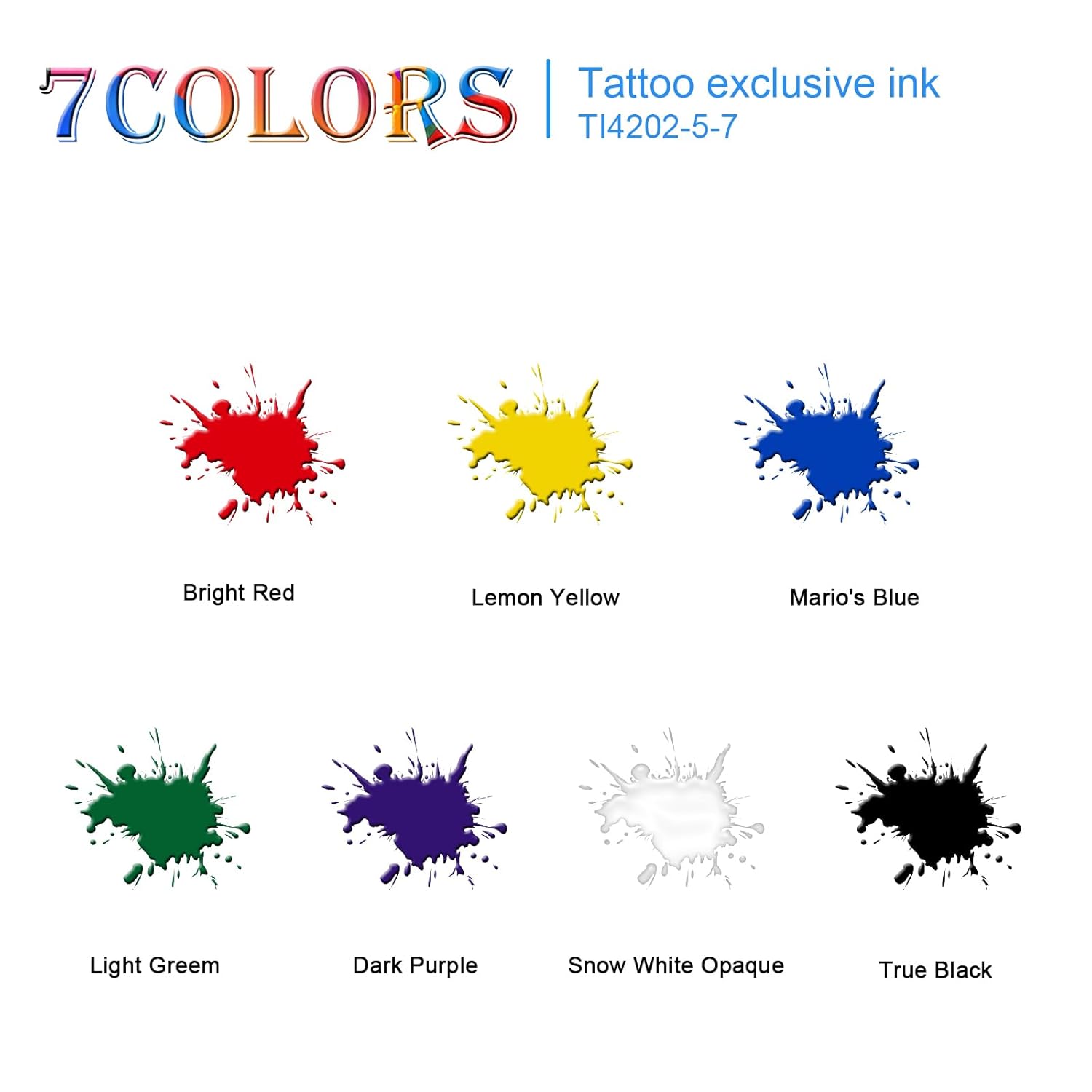 Juego de tinta de tatuaje, 7 colores de tinta de tatuaje permanente 0.2 fl oz0.18oz para suministros de tatuaje corporal TI4202-5-7