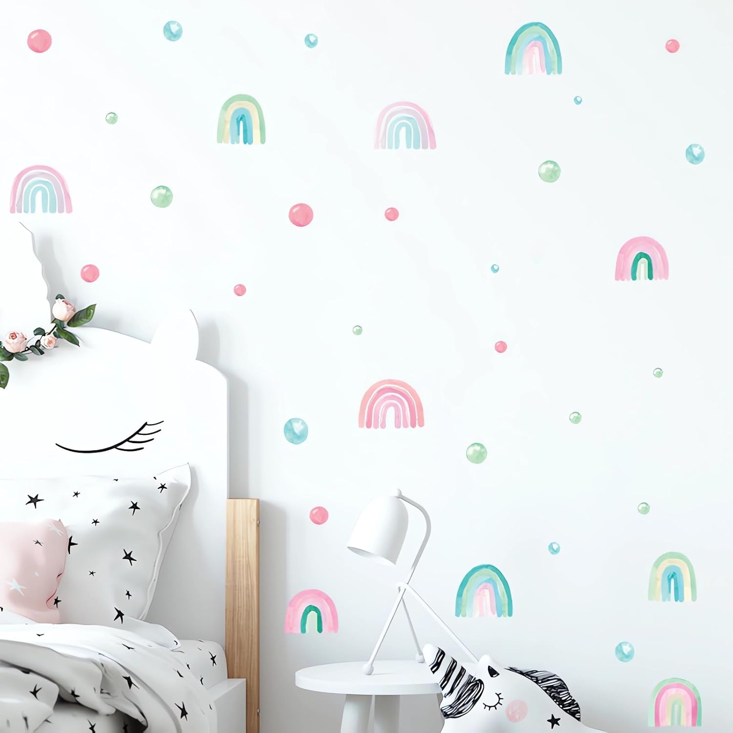 sacinora – 7 hojas de 84 calcomanías de pared de lunares arcoíris coloridos, calcomanías de pared de arte circular, vinilo extraíble para niños,
