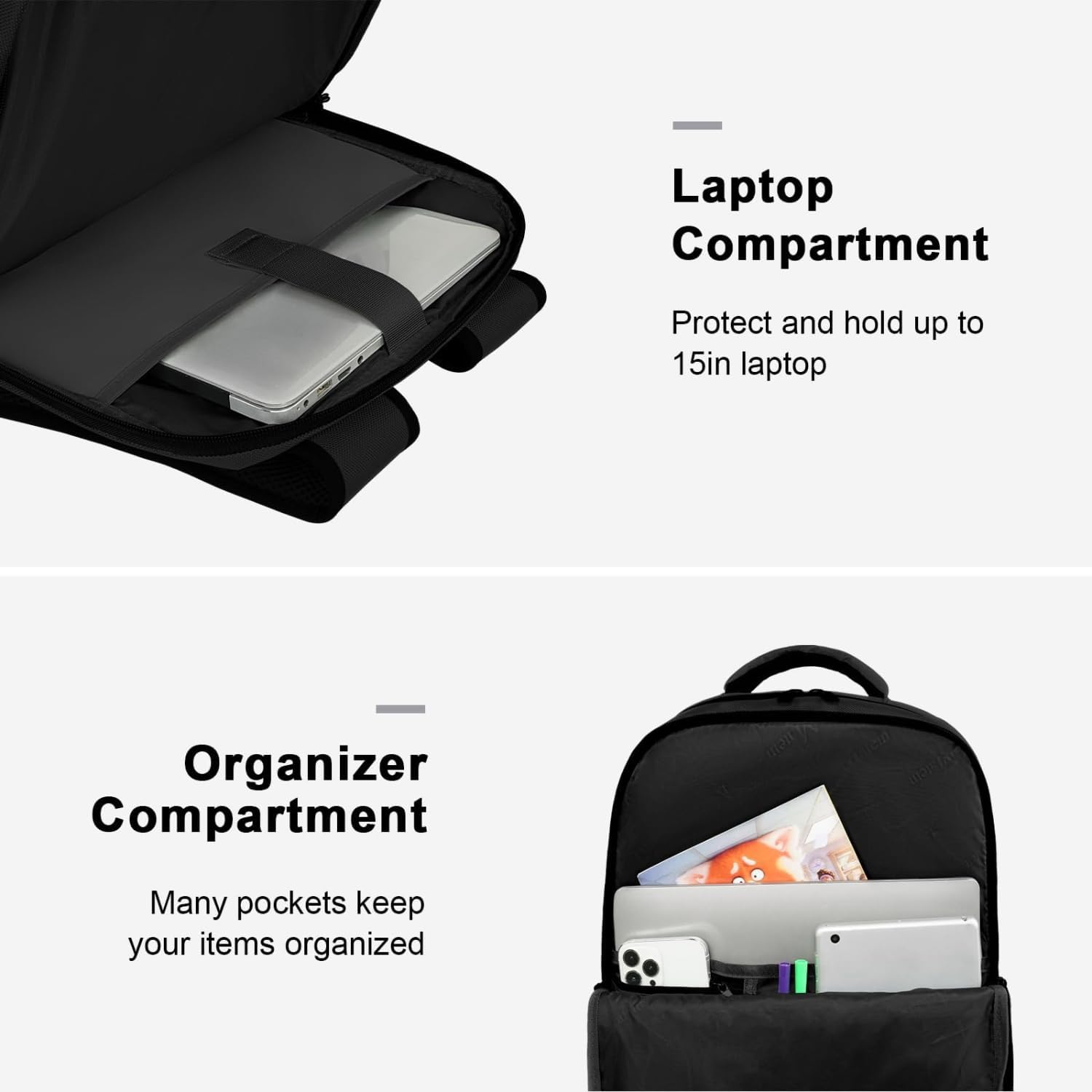 MATEIN Mochila de viaje para laptop, mochila para laptop de 15.6 pulgadas con puerto de carga USB, equipaje de mano compatible con la TSA para