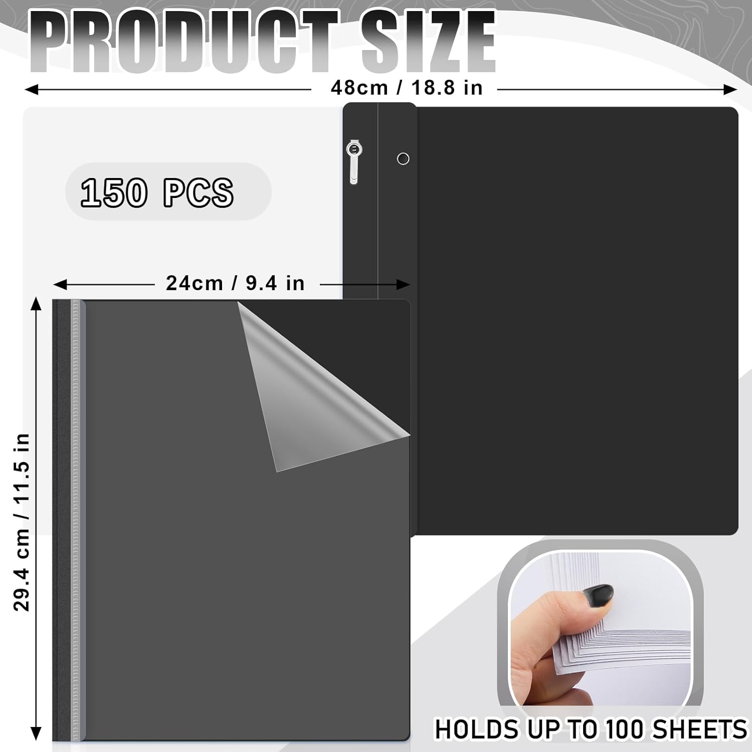 Teling 150 portadas de informes de plástico con 3 puntas, carpeta frontal transparente de currículum vitae para informes comerciales, carpetas de