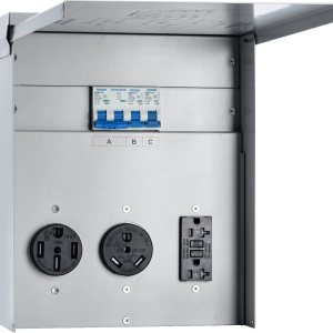 briidea Panel de toma de corriente temporal, salida de panel RV con un receptáculo de 20, 30, 50 amperios instalado, precableado, resistente a la briidea Panel de toma de corriente temporal, salida de panel RV con un receptáculo de 20, 30, 50 amperios instalado, precableado, resistente a la