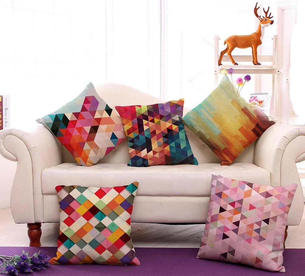 ChezMax Fundas de cojín abstractas de algodón y lino para respaldo de silla, funda de cojín geométrica decorativa para sofá, cama, silla, 18 x 18