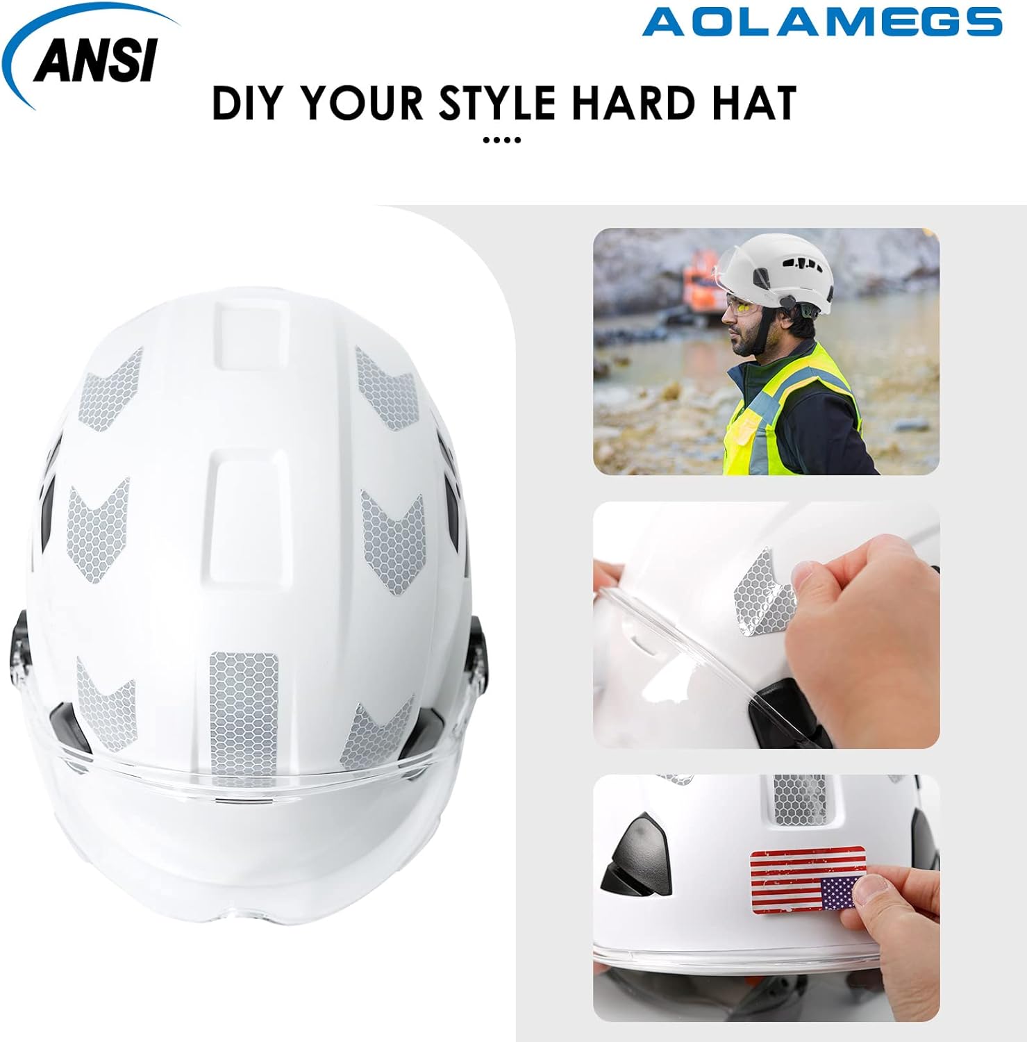 AOLAMEGS Casco duro de construcción con visera  Casco de seguridad ABS ANSI Z89.1, casco de seguridad ABS ANSI Z89.1, cascos para adultos para