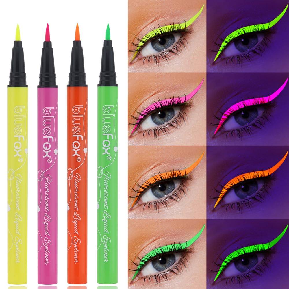 GL-Turelifes Juego de 6 delineadores de ojos con brillo UV, delineador líquido fluorescente de color arco iris, delineador de ojos colorido neón