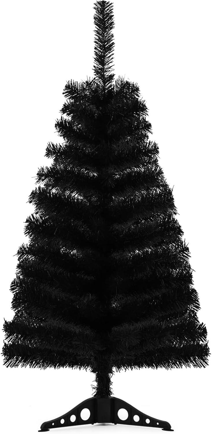 Árbol de Navidad artificial negro de 3 pies, pino de Navidad de mesa con base de soporte de PVC para Navidad, Halloween, hogar, oficina, decoración