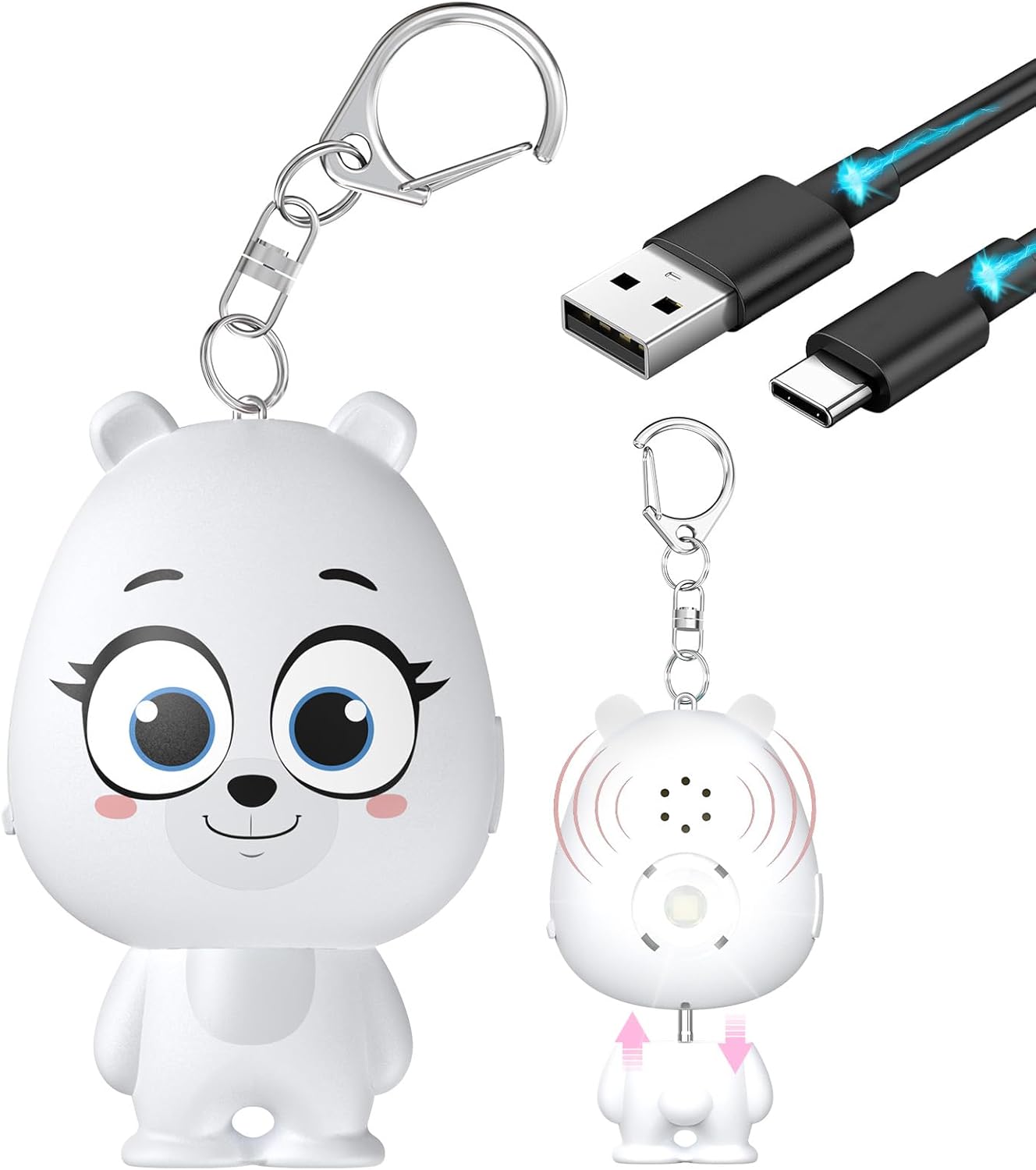 Alarma personal para mujeres, alarma de seguridad personal recargable para mujeres, niños y ancianos, sirena fuerte de 130 dB, luz estroboscópica,