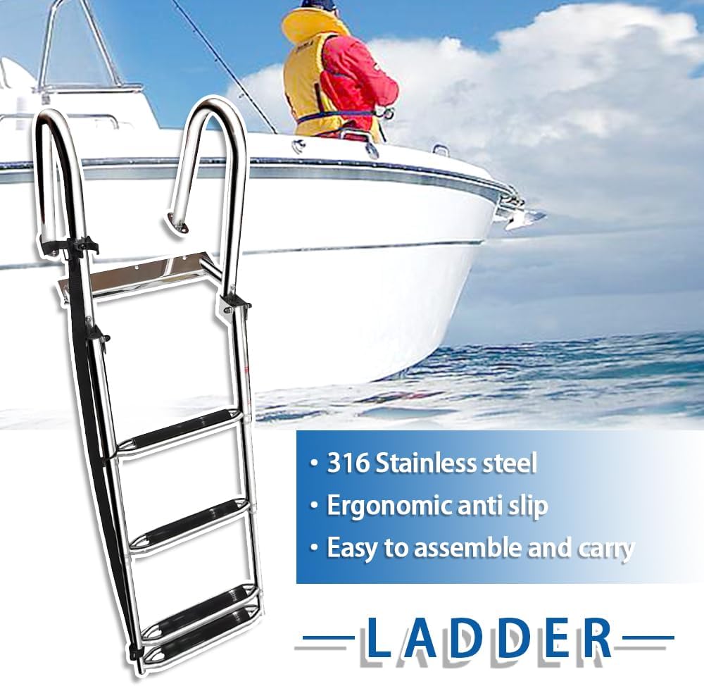 Escalera de barco pontón de 4 escalones, escalera telescópica de acero inoxidable 316, escalera telescópica intraborda resistente, escalera de