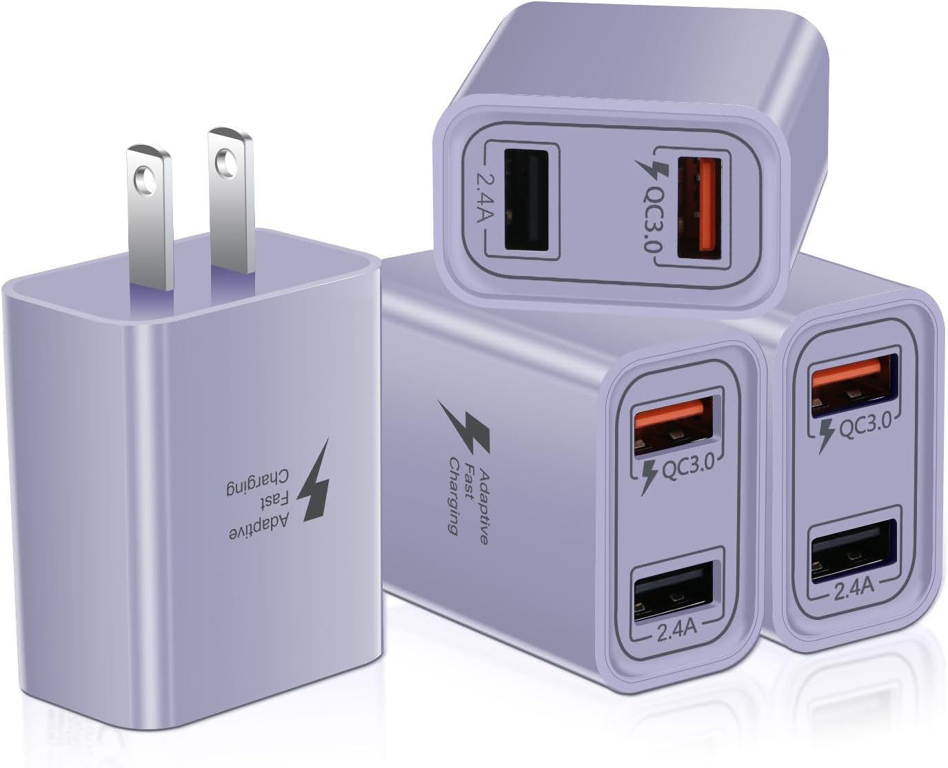 Paquete de 4 Cargador de pared USB-C, adaptador de corriente QC 3.0 de doble puerto duradero de 30 W, bloque de carga de doble enchufe rápido