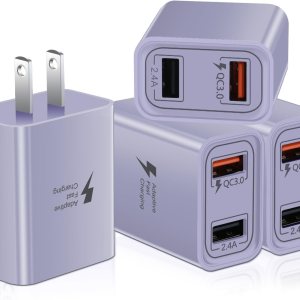 Paquete de 4 Cargador de pared USB-C, adaptador de corriente QC 3.0 de doble puerto duradero de 30 W, bloque de carga de doble enchufe rápido Paquete de 4 Cargador de pared USB-C, adaptador de corriente QC 3.0 de doble puerto duradero de 30 W, bloque de carga de doble enchufe rápido