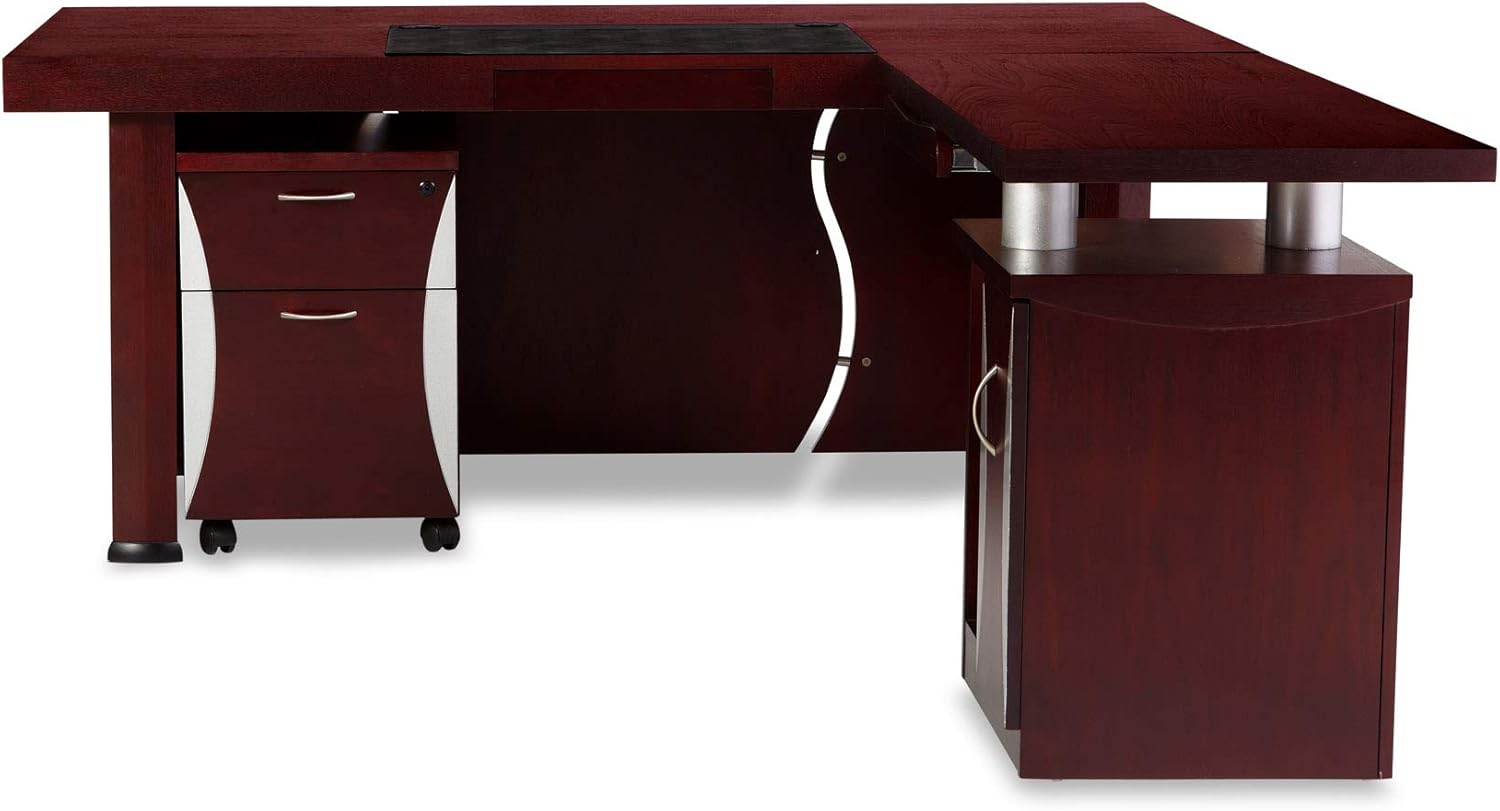 Zuri Muebles Pierce Mahogany Escritorio moderno con almacenamiento – Retorno derecho