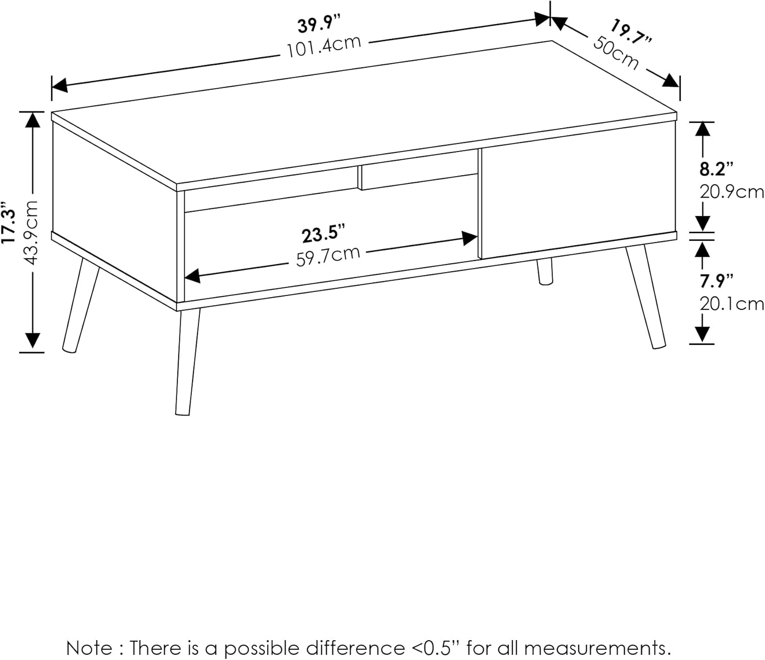Furinno Claude – Mesa de centro estilo mediados de siglo con patas de madera, color espresso grande sin elevación