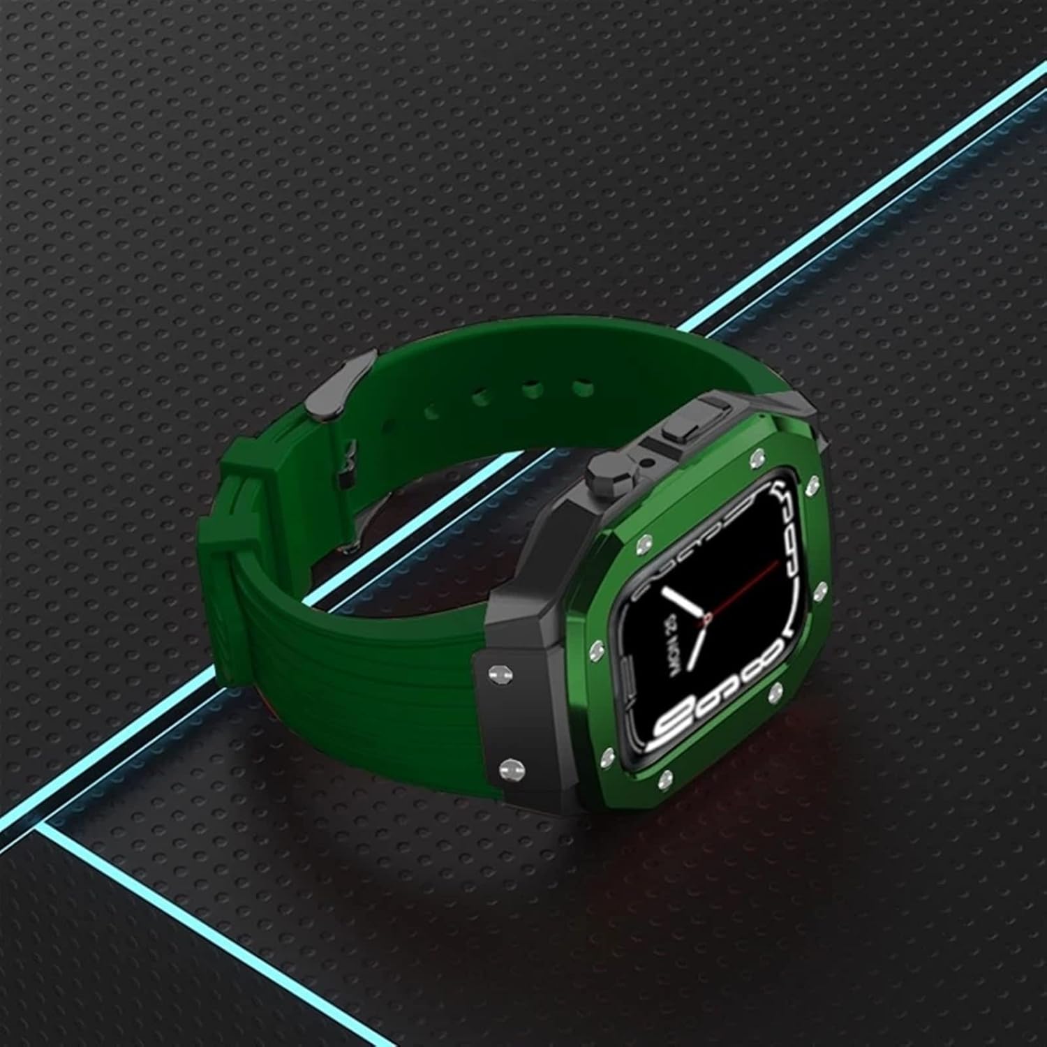 Correa de reloj de aleación para Apple Watch Series 8 7 6 5 4 SE 1.772 in 1.654 in 1.732 in lujo metal caucho acero inoxidable reloj Mod Kit correa