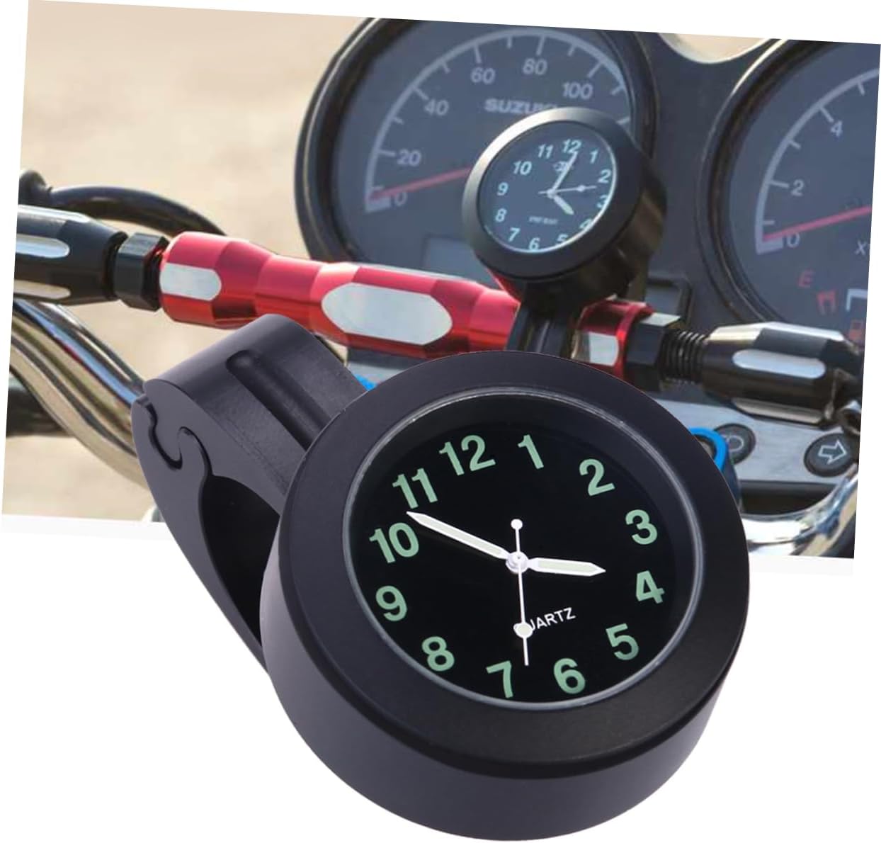 SUPVOX Accesorios para reloj de motocicleta, esfera negra con manecillas que brillan en la oscuridad, se adapta a manillares de 78 y 1 pulgada